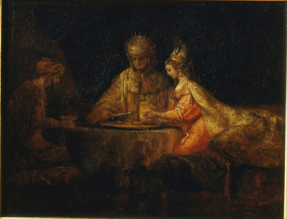 Ahasuerus and Haman at the wine feast with Queen Esther