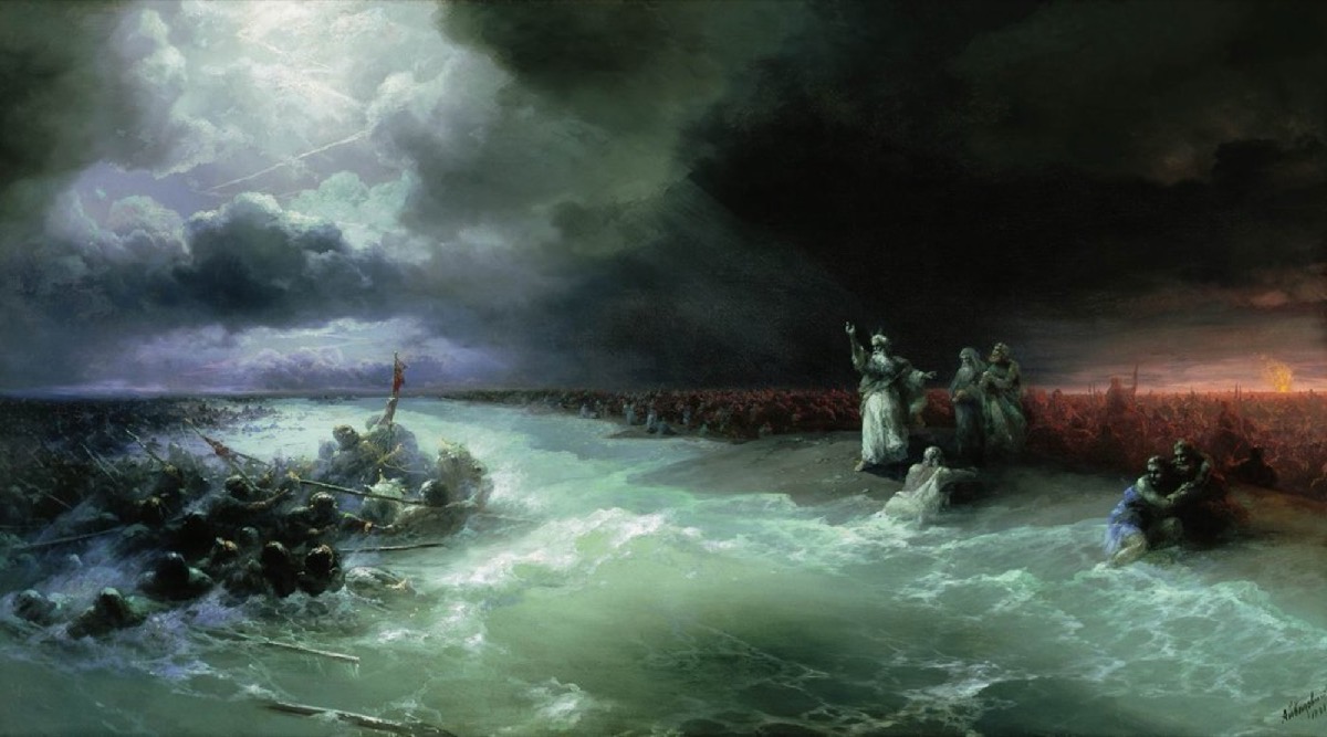 The Israelites crossing the Red Sea between walls of water