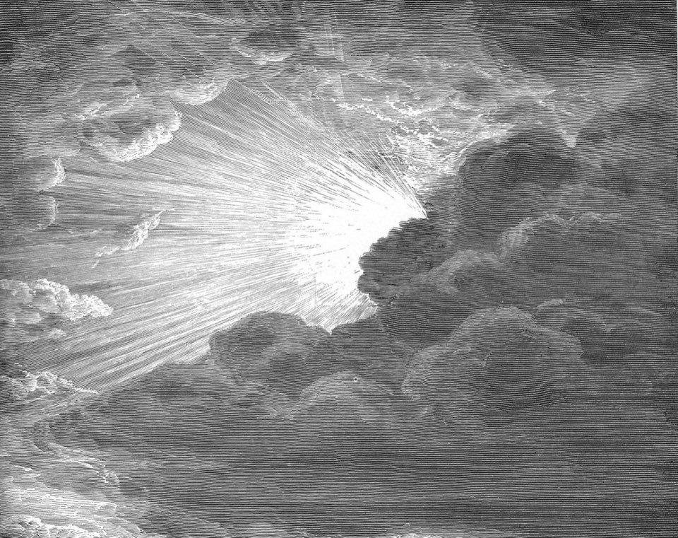 Rays of light bursting through dark clouds